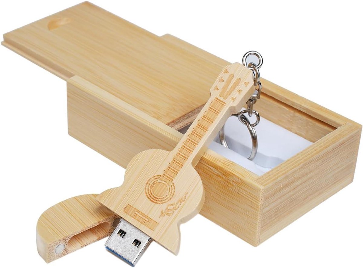 Gitaar USB Stick - Houten Geheugenstick - Data Opslag - Uniek Gitaar Design - 8GB - Houtkleur