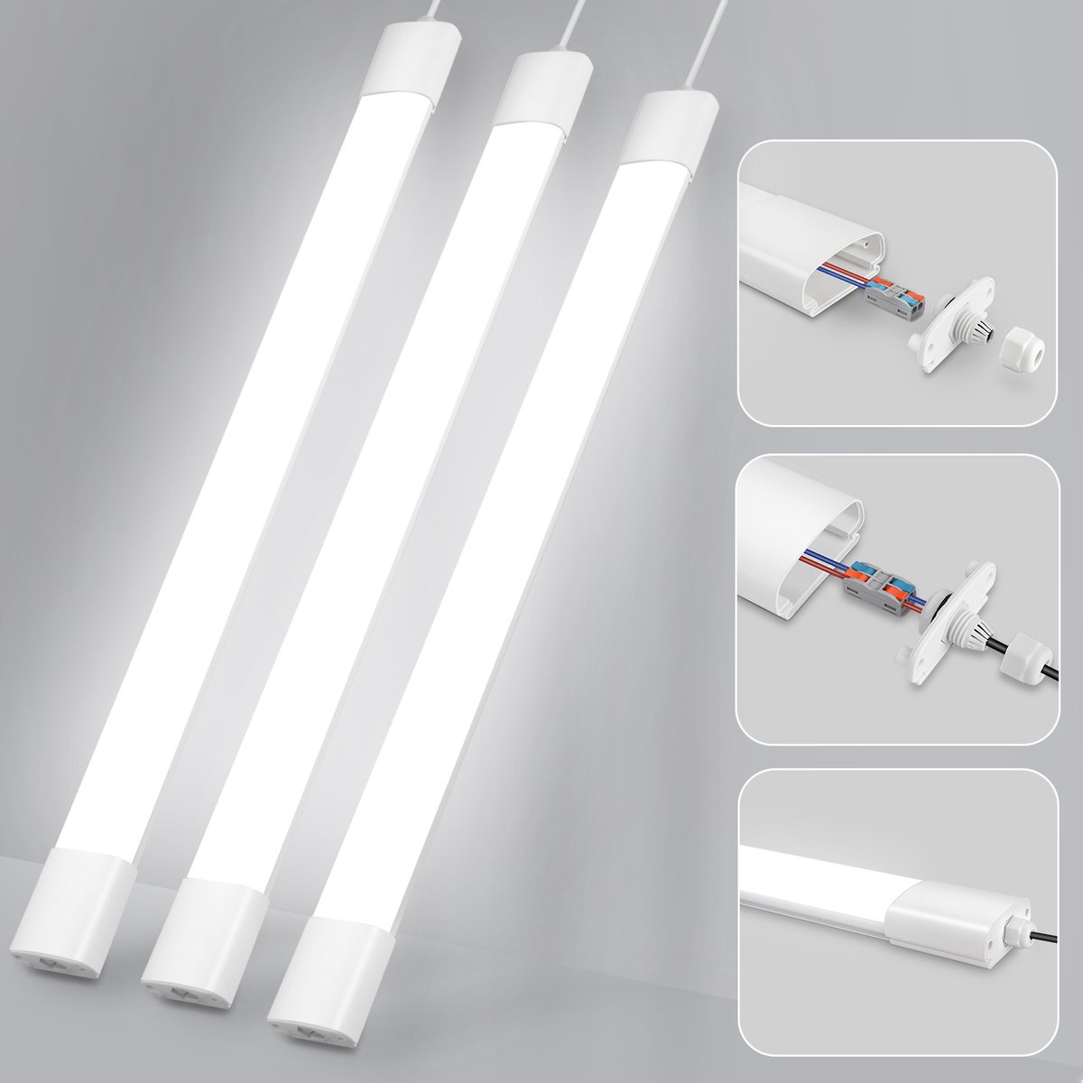 Oraymin Set van 3 Oraymin LED Plafondlamp 116cm-36W-3960LM-IP66-Koppelbaar-TL armatuur-TL buis-Garage Wit