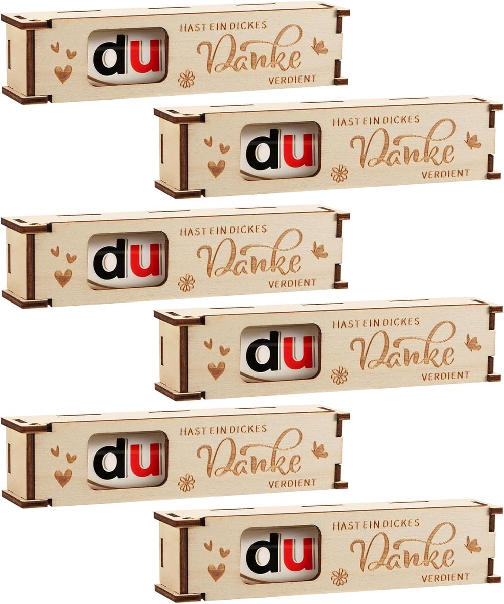 Set van 6 Houten Chocolade Cadeau Dozen - Bedank Cadeau - Verjaardag Cadeau - Cadeau Ideeën voor Mama - Papa - Leraar - Collega - Vriend