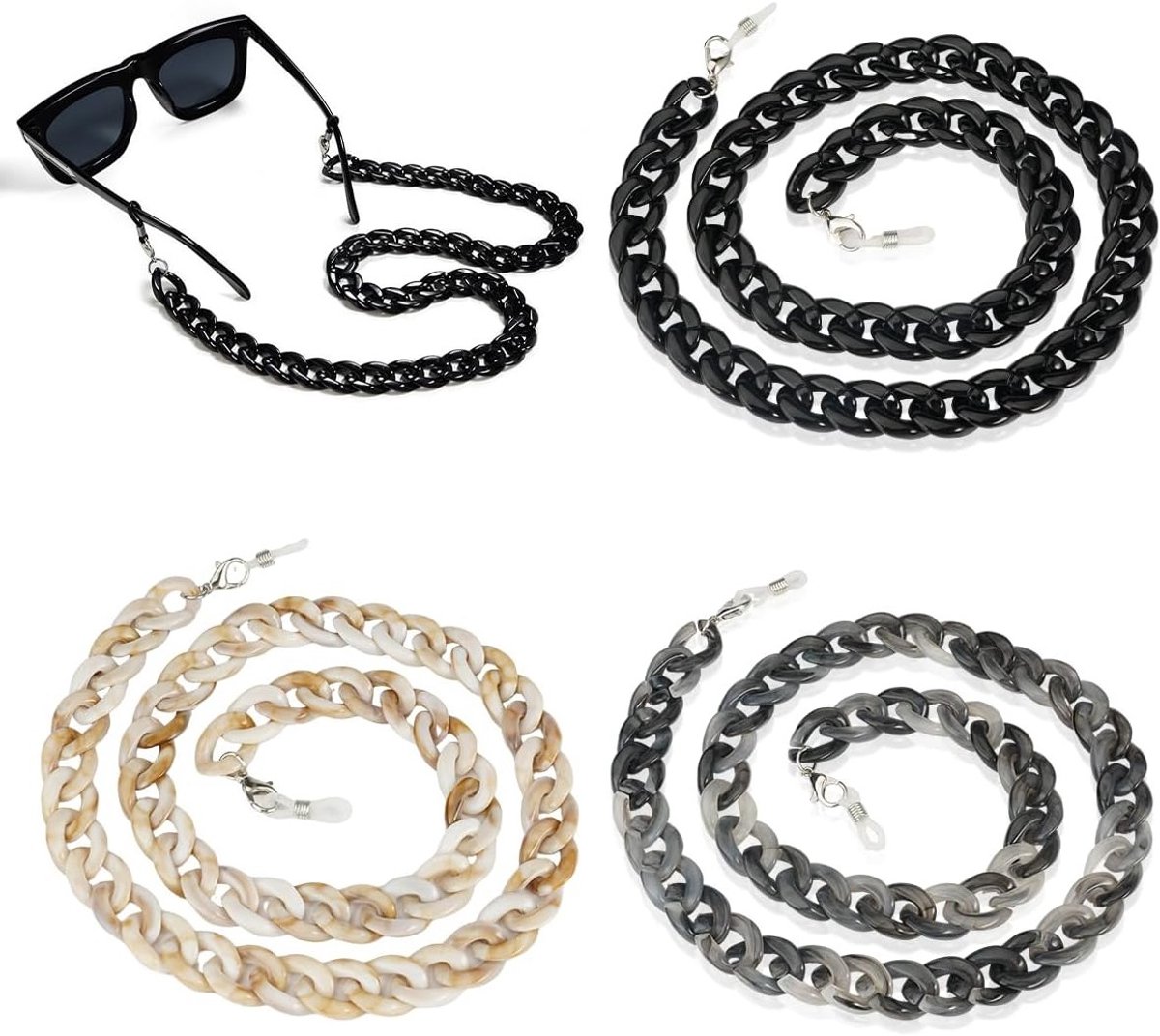 Set van 3 brillenkettingen voor brillen en zonnebrillen, acryl brillenhouder voor dames en heren, trendy en praktisch