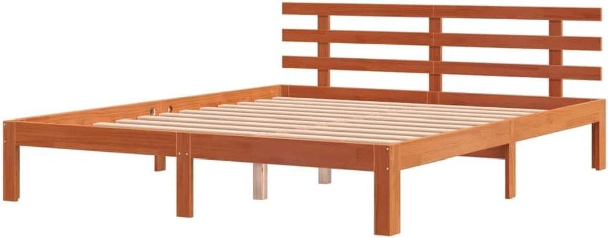 Bedframe met Hoofdbord - Ledikant Houten Bed - Goede Nachtrust - Massief Grenenhout - 150x200 cm - Bruin