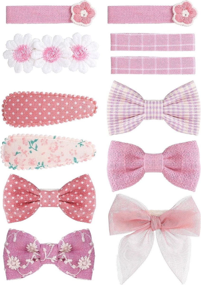 12 Stuks Meisjes Haarspelden met Strik en Vlinder, 5cm Krokodillenclips, Handgemaakte Haaraccessoires voor Meisjes en Cadeaus