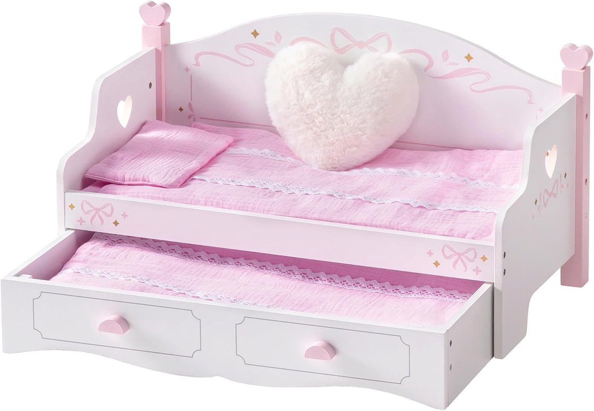 Poppenbed Meubilair - Poppenhuis Meubels - Kinderen Spelen - Duurzaam Houten Frame - 28cm Breed