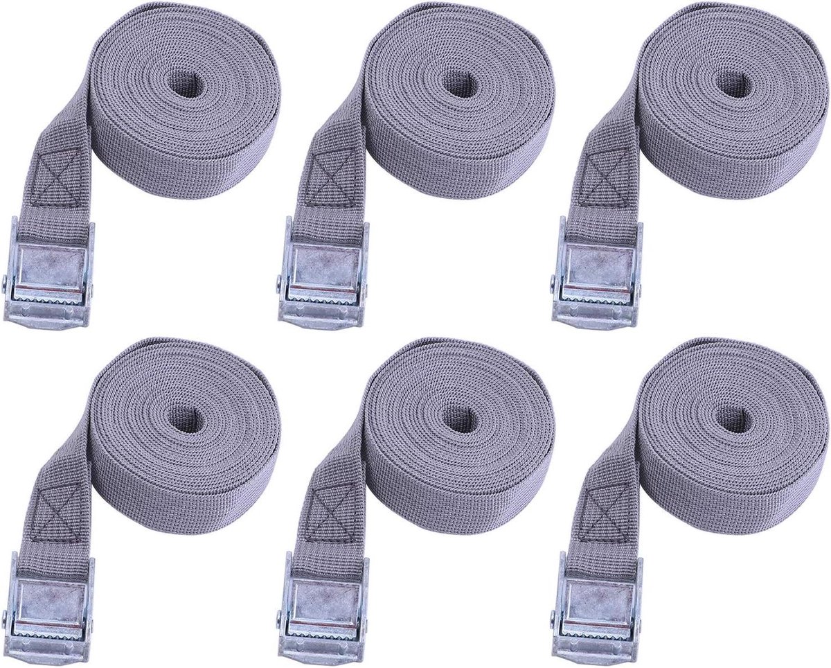 Ratelriemen - Sjorriemen spanbanden - Bagage vastzetten - Zink-ijzeren gespen - 25 mm x 5 m - Grijs beige