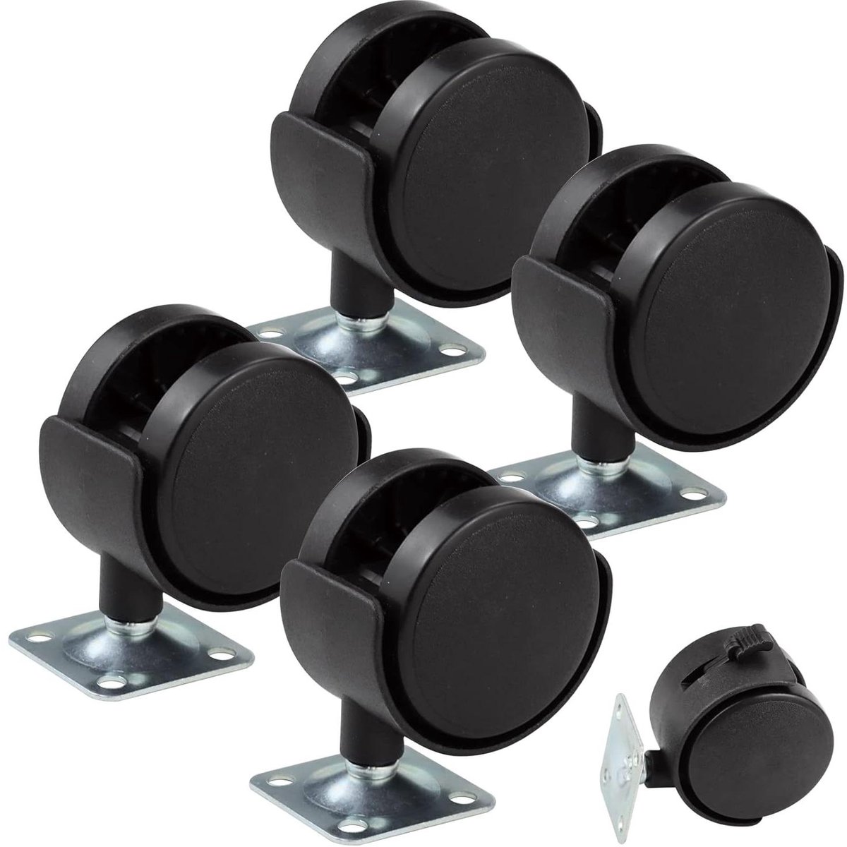 Zwenkwielen Set - Meubelwielen Rem - Meubels Verplaatsen - Met Rem - 2 Inch - Zwart