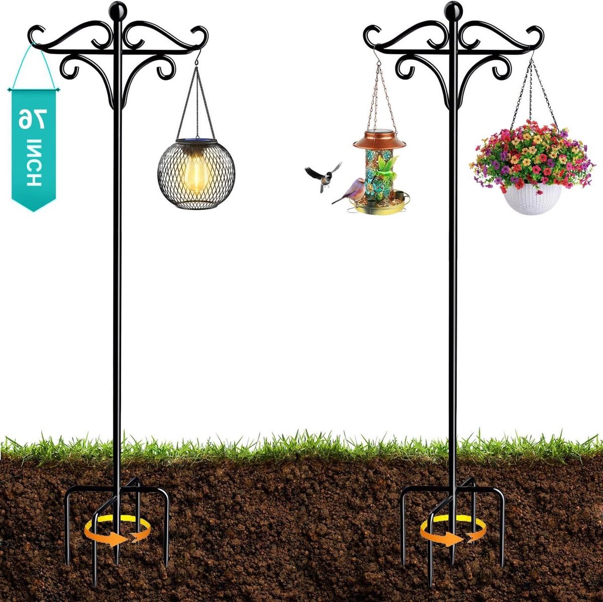 Herderhaak Vogelvoederpaal - Voederstandaard Tuin - Vogels Voeren - Zwaar Staal Constructie - 193 cm Hoog - Zwart