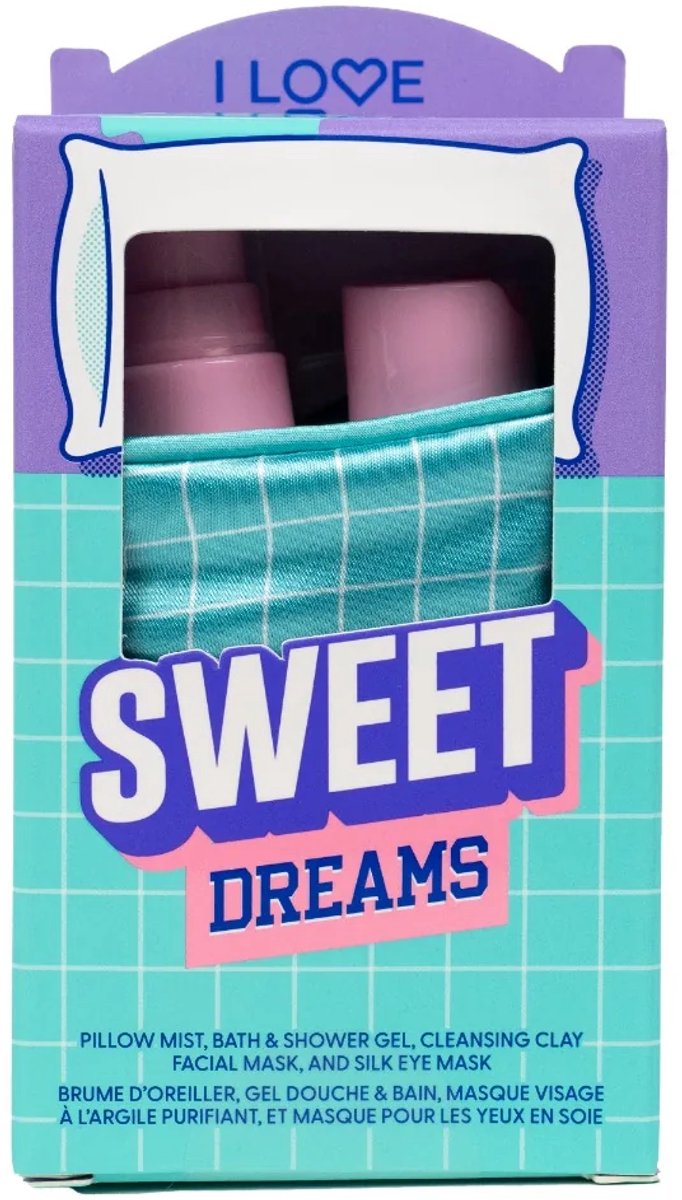 I LOVE Sweet Dreams Giftset – Pillow Mist 40 ml, Showergel 40 ml, Clay Mask & Oogmasker