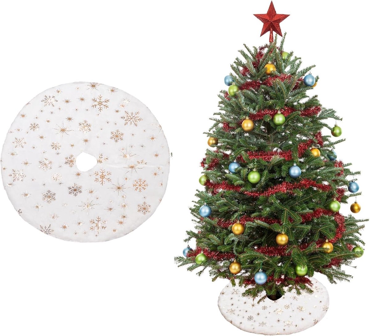 Mini Kerstboom Plaid Rond 38cm - Kerstboomrok - Kleine Boomrok - Pluche Kerstboomrok - Kerstboom Plaid voor Kerstboom Onderdecoratie - Feestdecoratie - Wit
