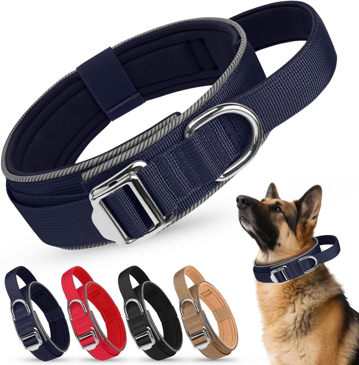 Reflecterende Hondenhalsband, Stevige Brede Halsband met Handgreep en Zachte Voering, Verstelbare Comforthalsband voor Training van Kleine, Middelgrote en Grote Honden in Marineblauw