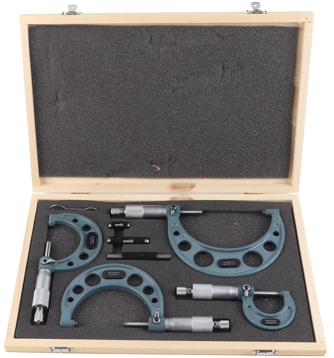 Precisie Micrometer Set - 4-delige Buitenmicrometer Set voor Dikte Metingen van 0-100 mm met Opbergdoos en Nauwkeurigheid