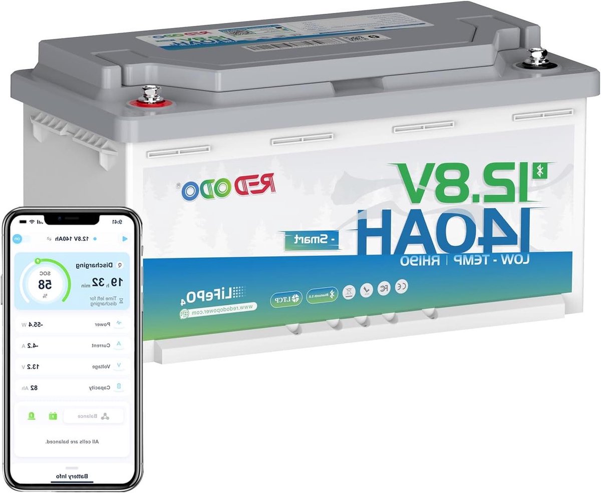 Lithium Batterij - Accu LiFePO4 - Energievoorziening Camper - Bluetooth Monitoring - 12V 140Ah - Zwart