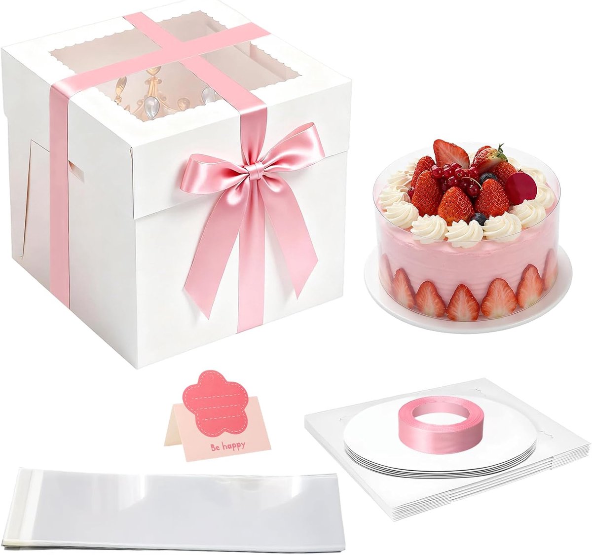 Pack of 10 cake dozen - karton met deksel - wit - transportdozen voor taarten met venster