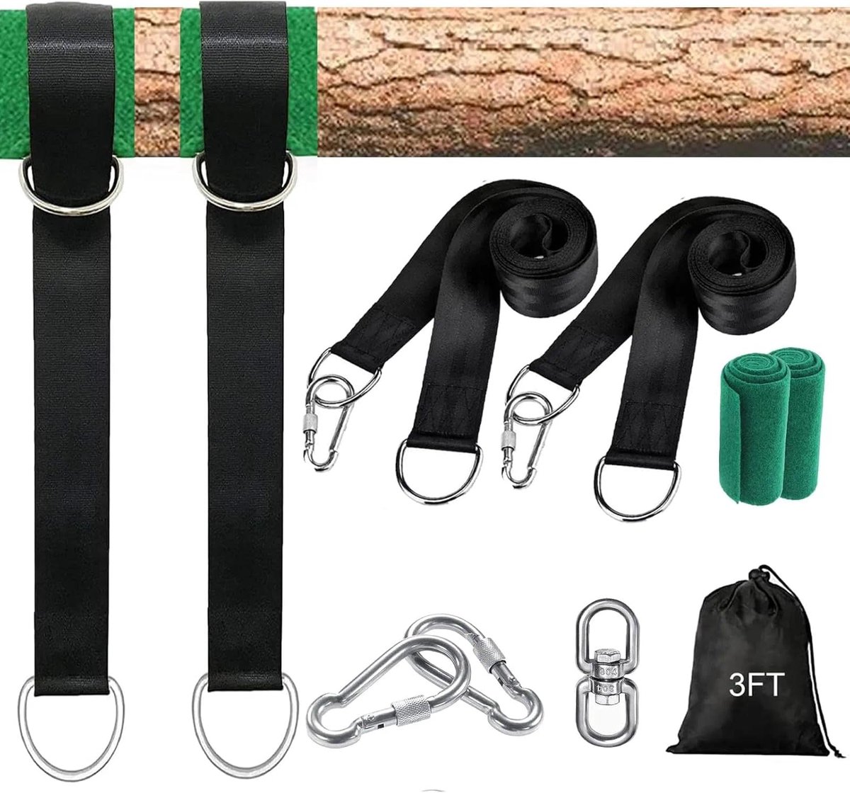 Swing Attachment 90 cm - Swing Suspension met D-Rings - Houdt tot 500 kg - Hangstoel Bevestiging met Boom Bescherming - Kussen - Schommeltouwen voor Boomschommelstoel - Hangmat - Plank