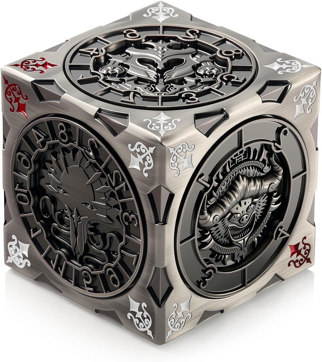 Spinner Dobbelsteen Kubus - 7-in-1 Dobbelsteen TTRPG Dobbelsteen - Tafelspel Gaming - Zinklegering met Monster Gravures - 3.5 cm - Zwart