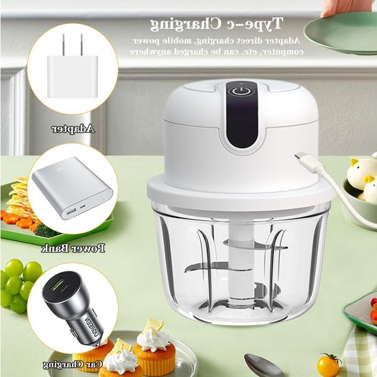 Mini Uienhakker - Draadloze Elektrische Hakmachine 350ml, Oplaadbaar, Geschikt voor Uien, Fruit, Noten en Vlees — afbeelding 5