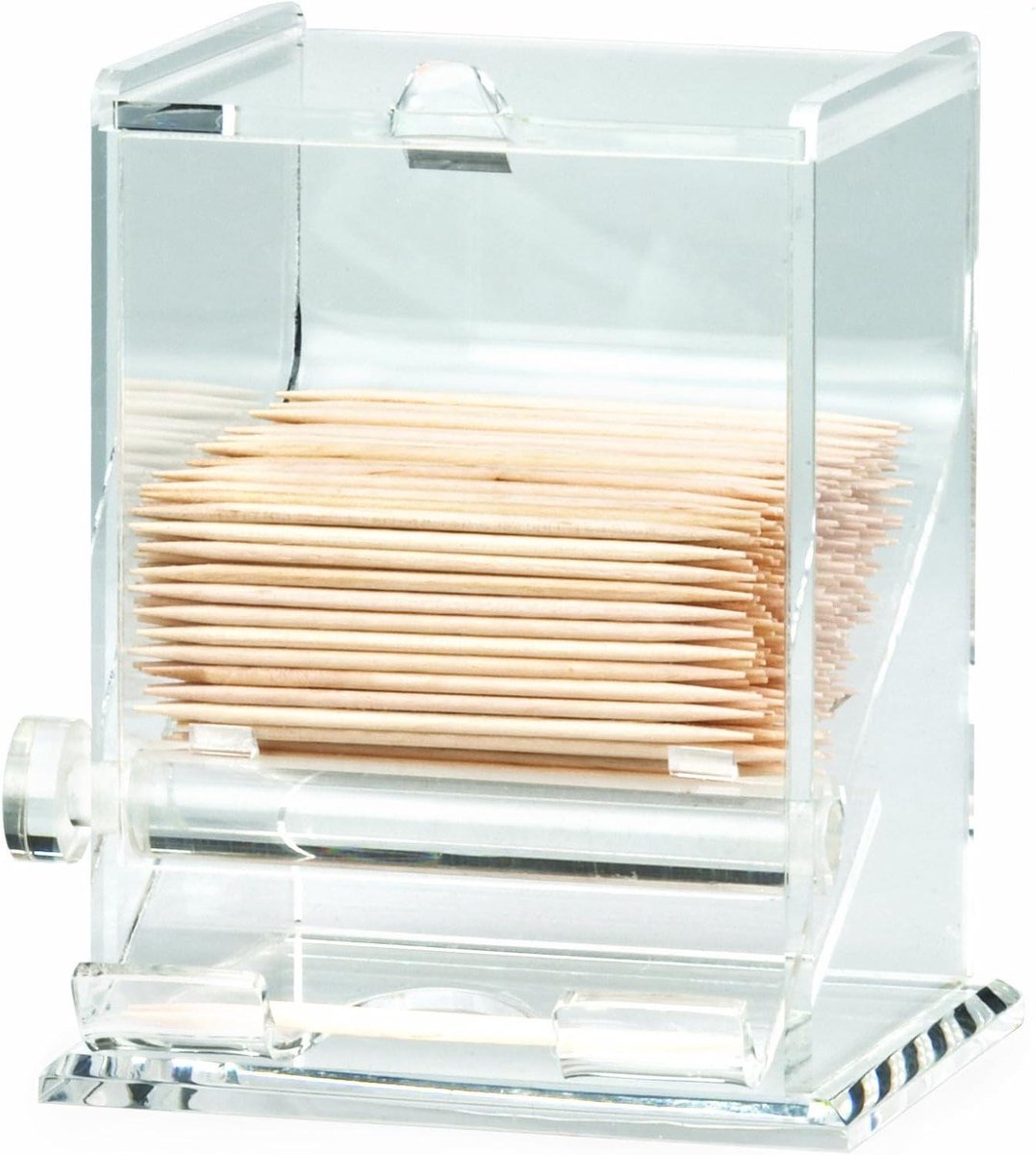 Tandenstoker Dispenser - Tandenstokerhouder - Hygiënisch Serveren - Doseert Eén Voor Eén - 10 cm Hoog - Transparant