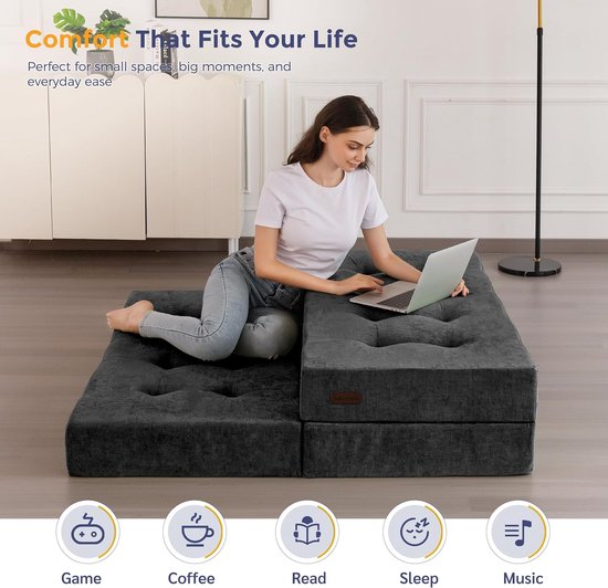 Vouwmatras Kingsize - Gastenmatras Opvouwbaar - Comfortabel Slapen - 15 cm Dik Schuim - Extra Groot - Donkergrijs van Merkloos — afbeelding 5