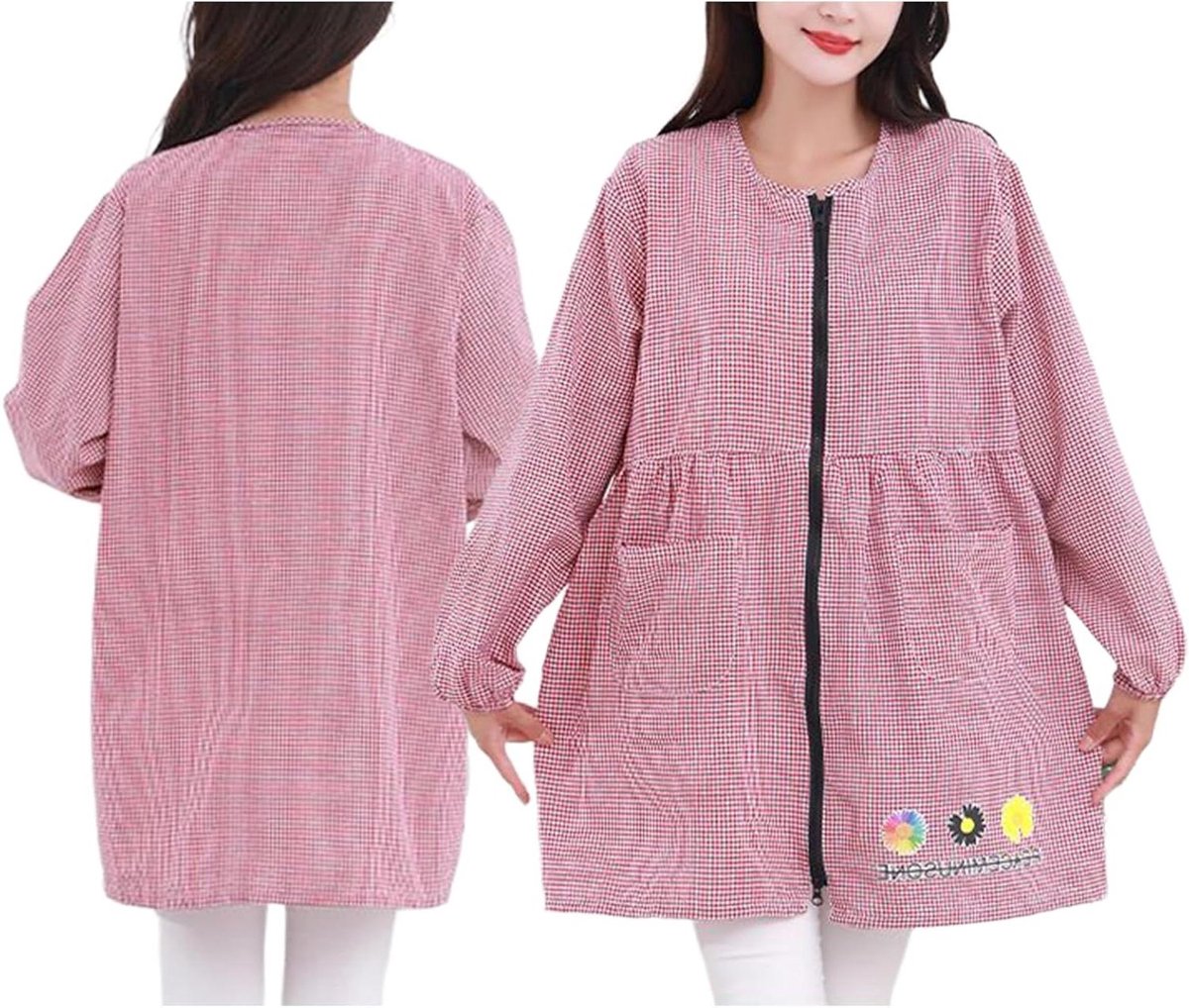 Koksbuis Schort - Schort met mouwen - Koken en bakken - Twee-weg ritssluiting - One size - Rood
