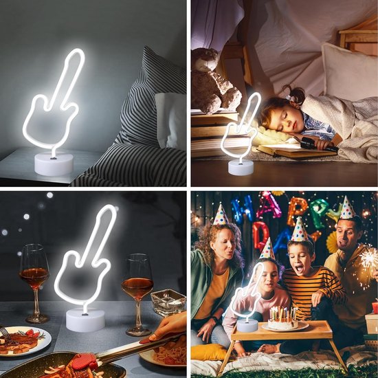 Gitaar Neon Lamp - LED Lichtbord - Decoratie Kamer - Afneembare Voet - Batterij/USB - Wit — afbeelding 4