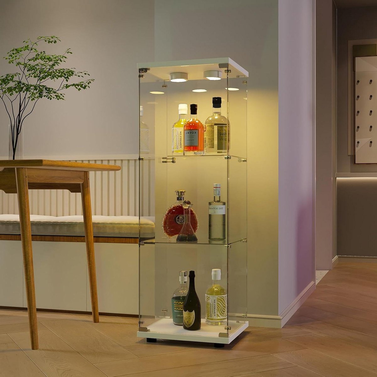 Glazen Vitrinekast - Displaykast Staand - Verzamelingen Tonen - Met LED Verlichting - 125x42x36 cm - Wit