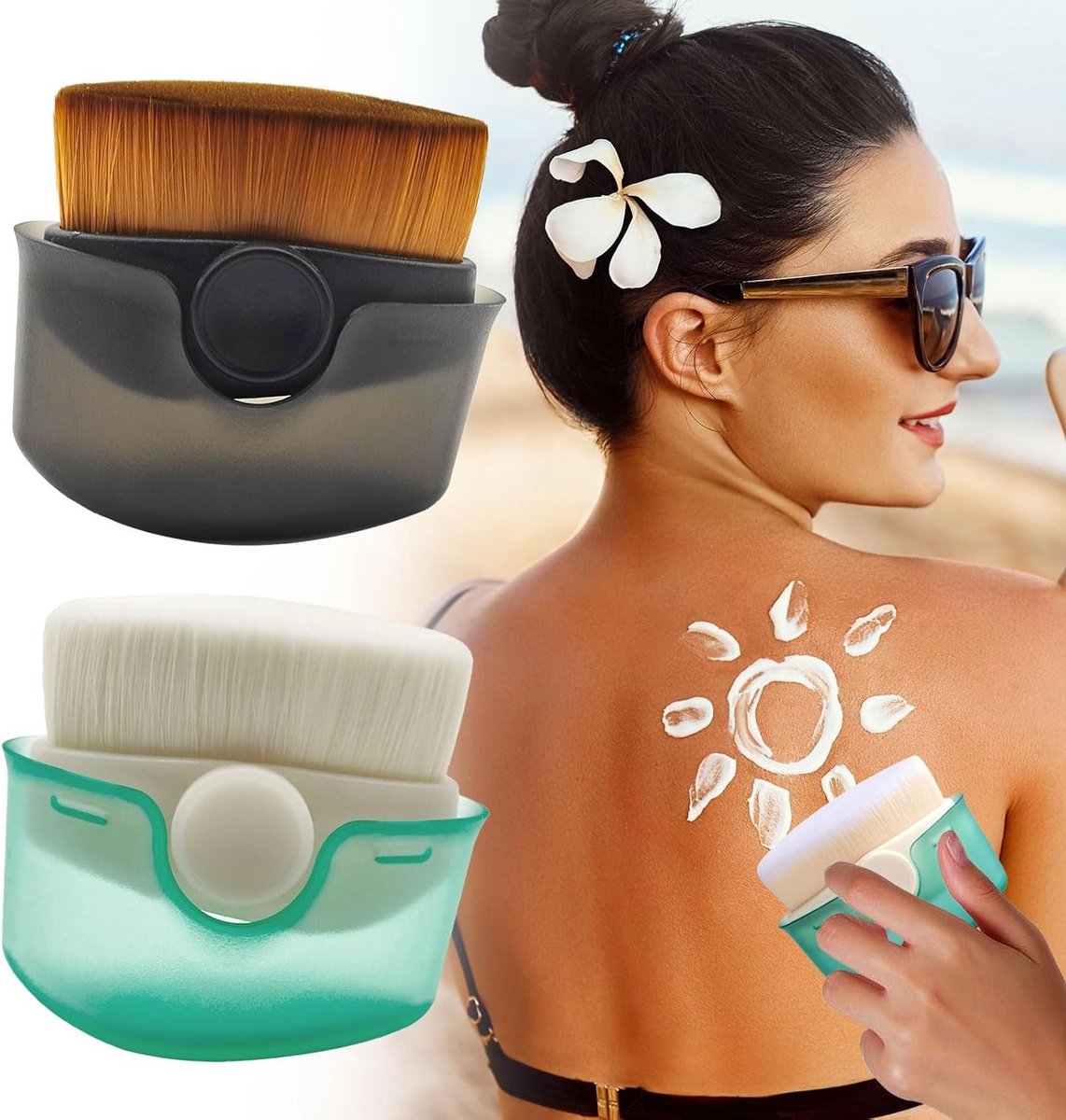 Set van 2 zonnebrand applicators met beschermende doppen, handige borstels voor eenvoudig aanbrengen van zonnebrandcrème onderweg, ideaal voor vakantie en buitenactiviteiten
