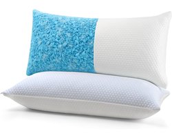 Traagschuim Kussen - Dubbelzijdig Kussen - Seizoensgebonden Comfort - Verstelbare Hoogte - 40x80cm - Blauw Wit