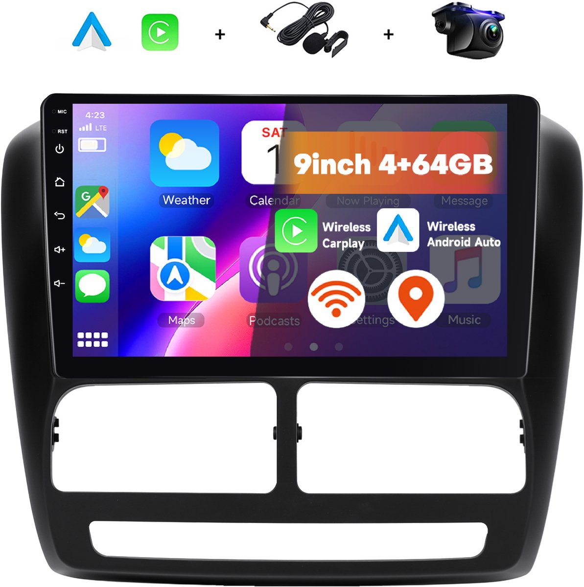Boscer Autoradio - Geschikt voor Fiat Doblo 2010-2015 & Opel Combo 2011-2018 - 4+64GB Android 15 - 9 Inch IPS Touchscreen (1280x720) - Draadloze Apple CarPlay & Android Auto - GPS, WiFi & Bluetooth - Achteruitrijcamera & Microfoon