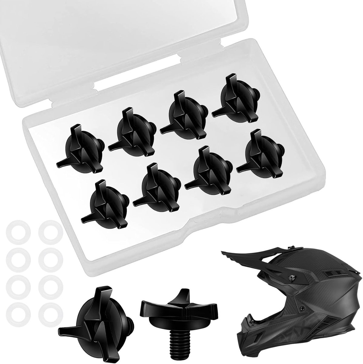 longziming - Motorhelm Schroeven Set - 8 Stuks Vizier Schroeven Voor Motorhelm - Vervangbare Helm Bevestigingsschroeven Met Opbergdoos Zwart