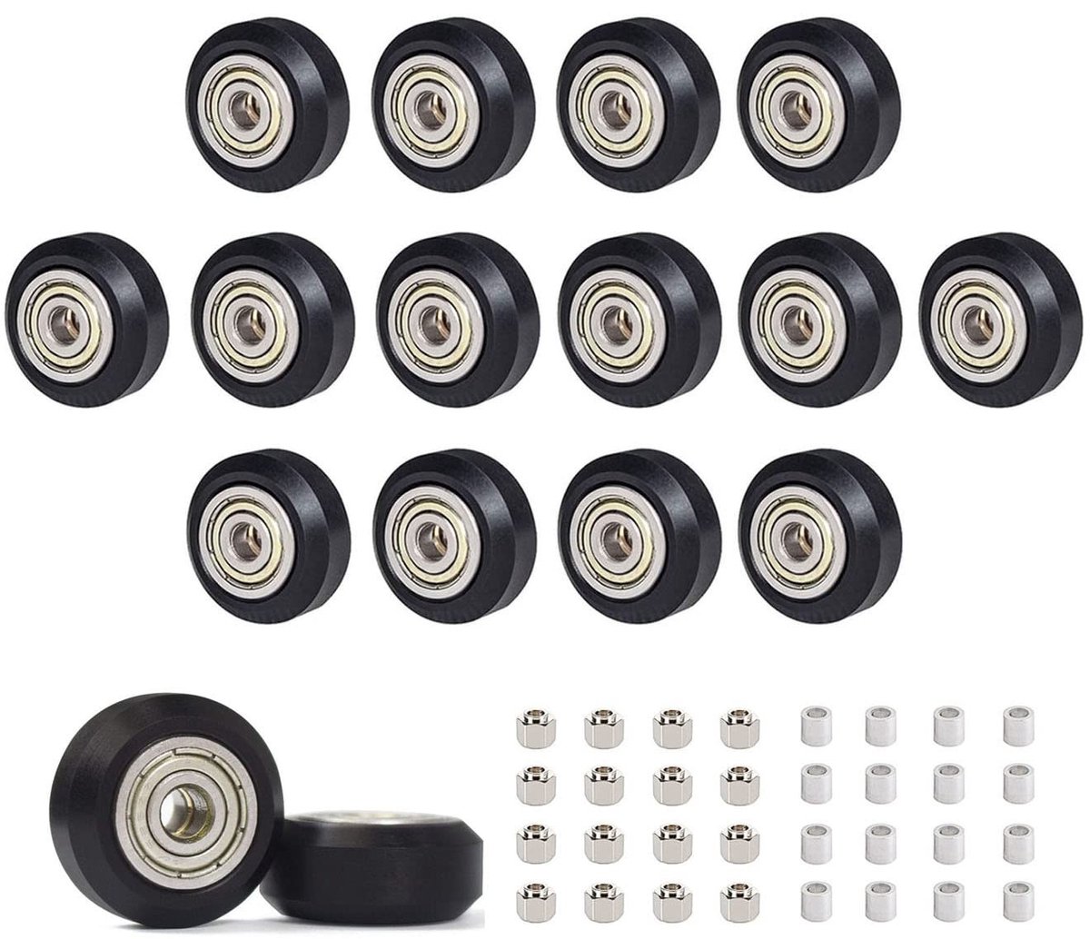 SPHProducts - 3D-printerwielen - 625 zz - Hoogwaardige kwaliteit - Zwart - Excentrische kolom - Ideaal voor Creality Ender 3/5/Cr-10 - 16 stuks