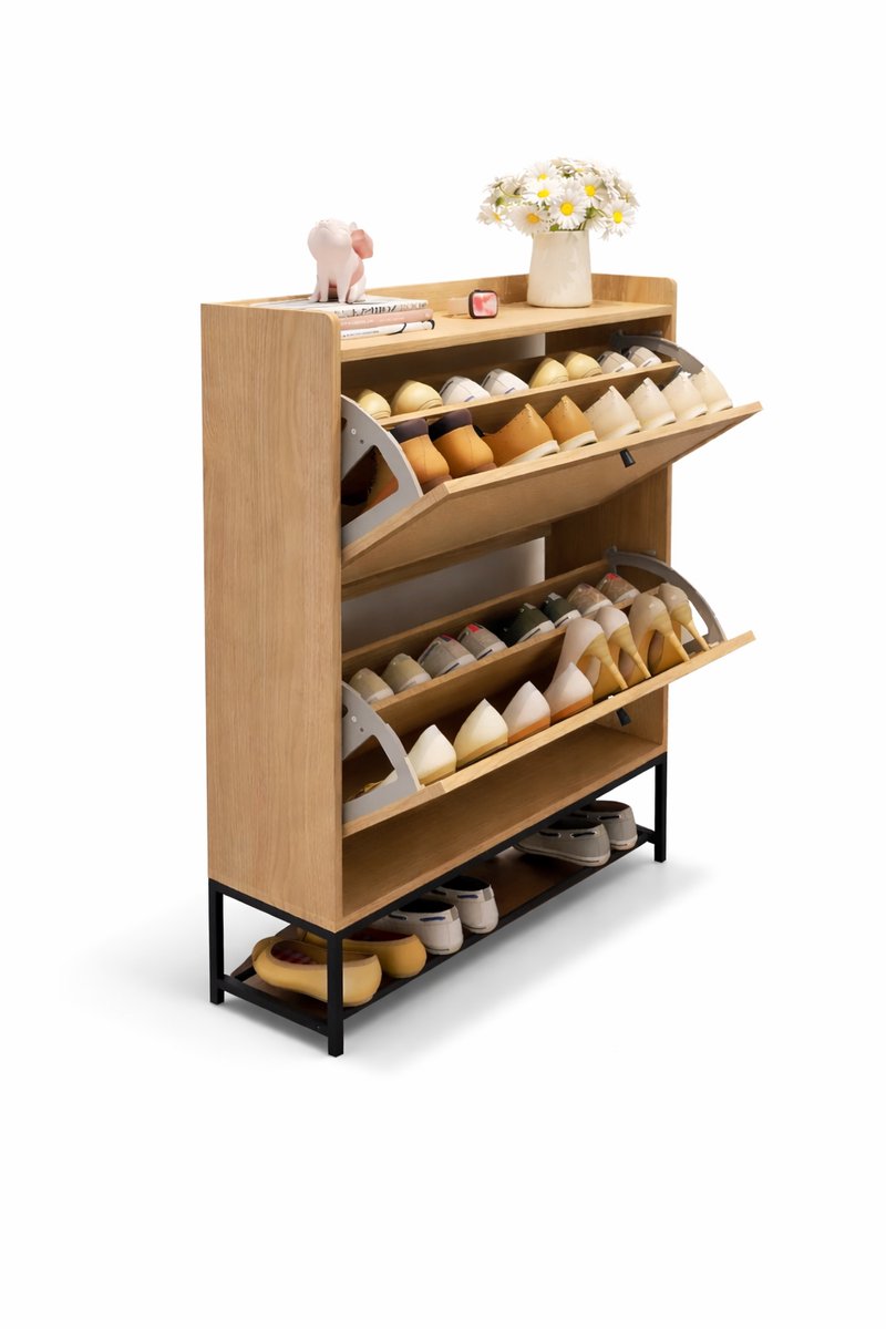 Van Elmont Schoenenkast met 2 Uitklapbare Lades - 5 Lagen - 23.5 x 80 x 100 cm - Bruin - Hout - Houten Schoenenrek - Praktisch Schoenenrek - Voor 20 paar Schoenen