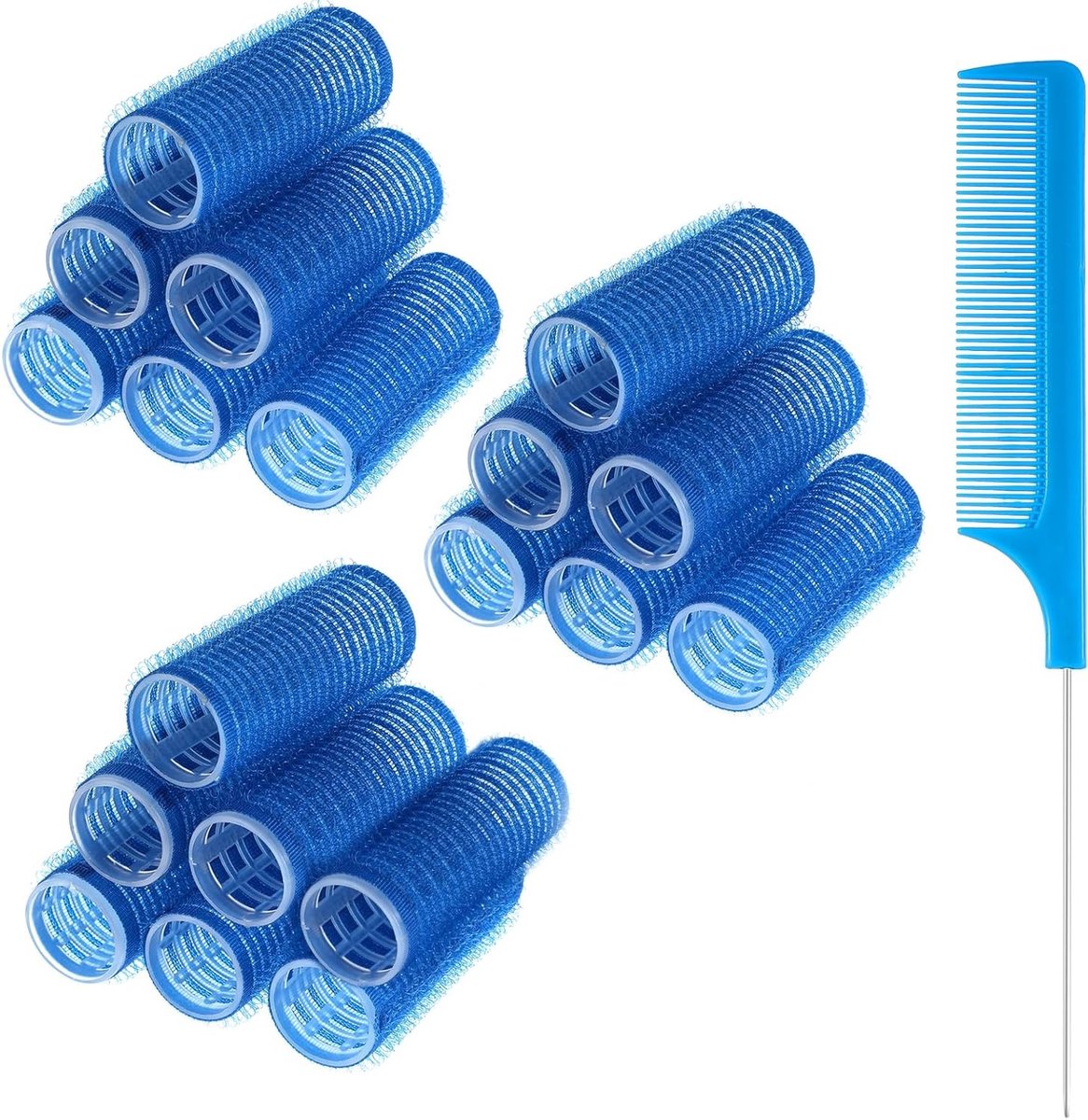18 Stuks Haarrollers zonder Hitte - Kleurige Curlers voor Lang, Midden en Kort Haar met Kam (Blauw, 20mm)