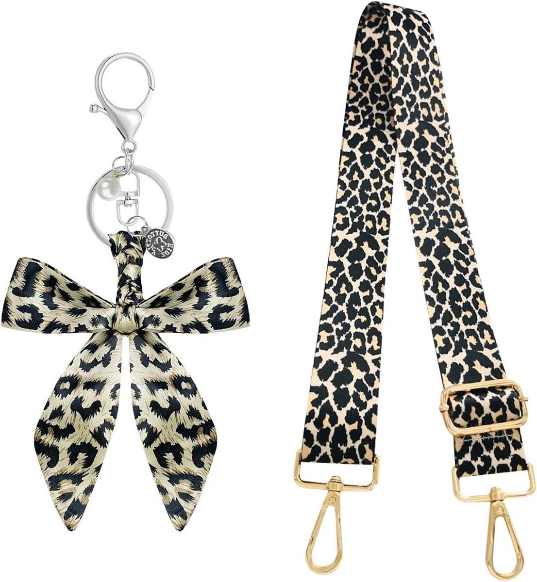Verstelbare Schouderband met Luipaardprint, Strik Sleutelhanger en DIY Tasaccessoires voor Unisex Gebruik, Modern en Stijlvol