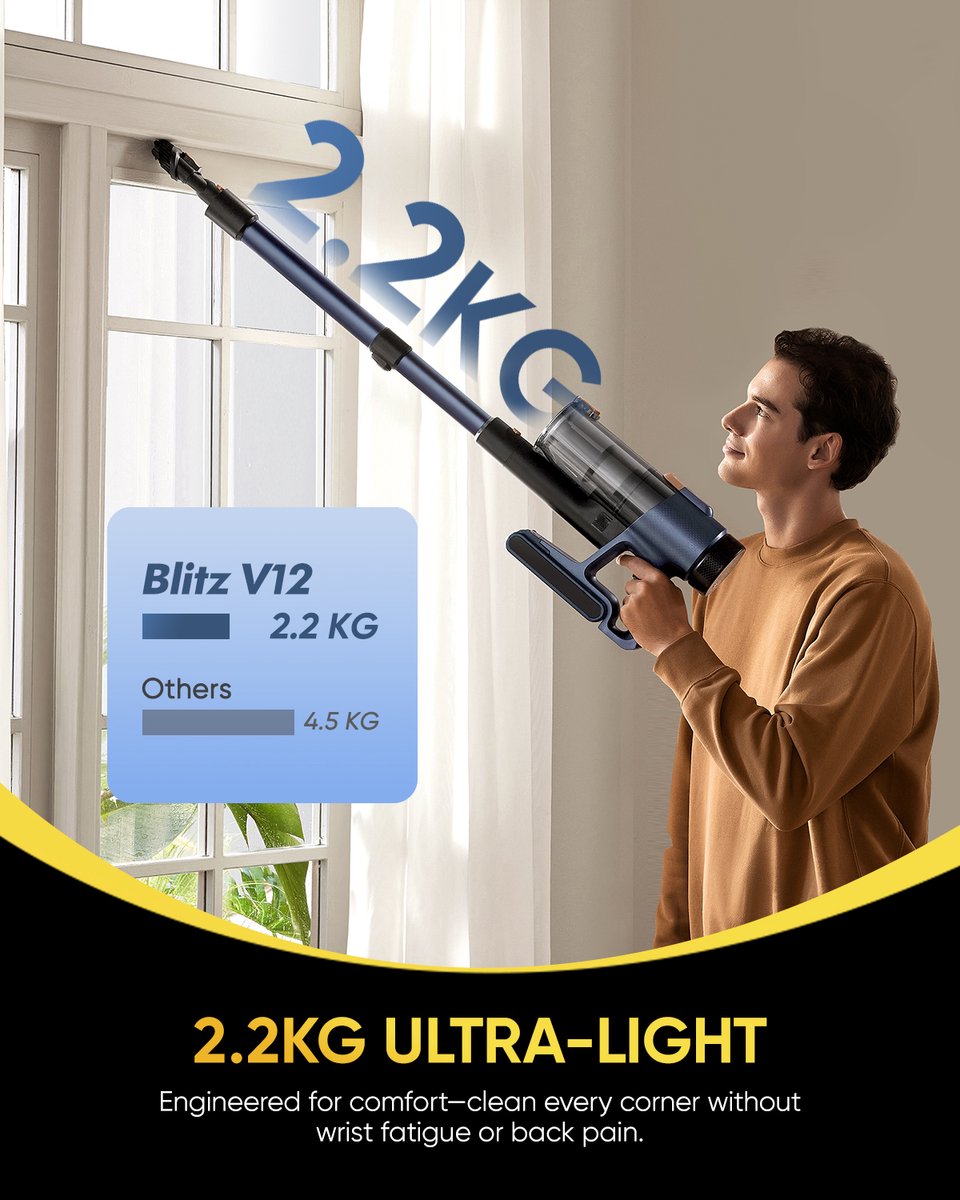 Vactidy Blitz V12 - Draadloze steelstofzuiger - 120 AW, 70 kPa, 600 W - Gebruiksduur 55 min - LED-display - Stofreservoir van 1 liter – foto 2