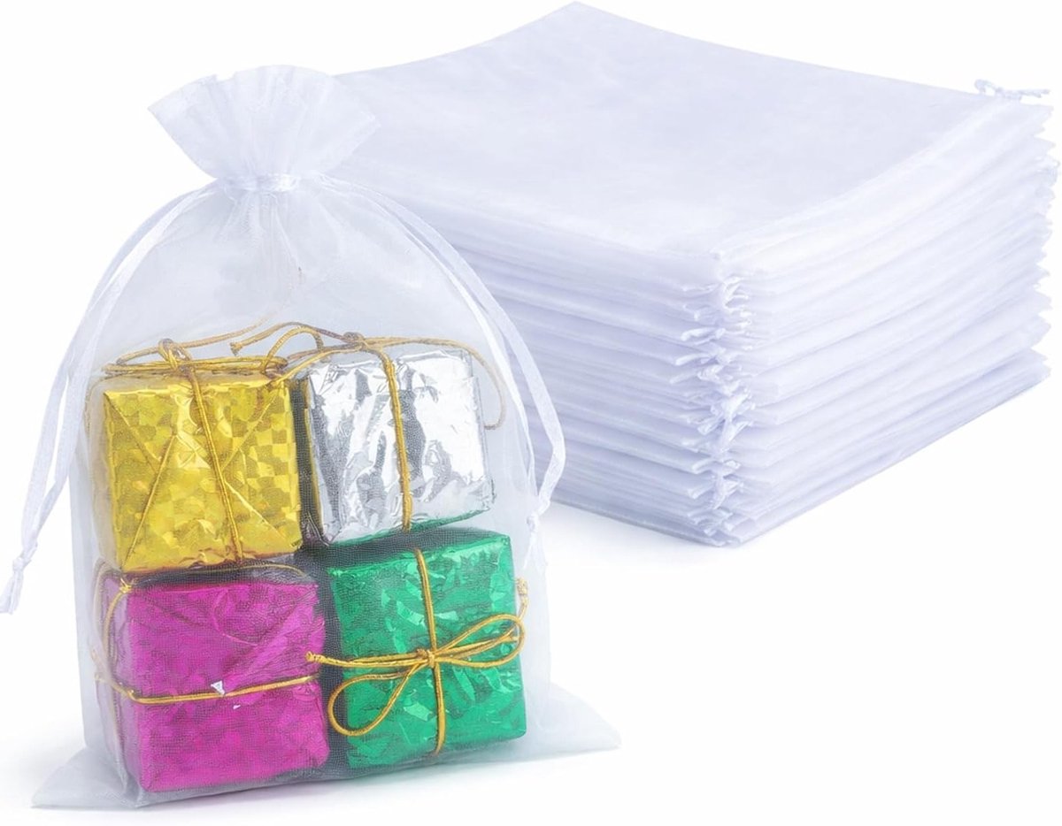 50 Stuks Organza Tassen 13 x 18 cm voor Trouwen, Cadeaus en Sieraden - Trekkoord Geschenktassen voor Bruiloft en Feest