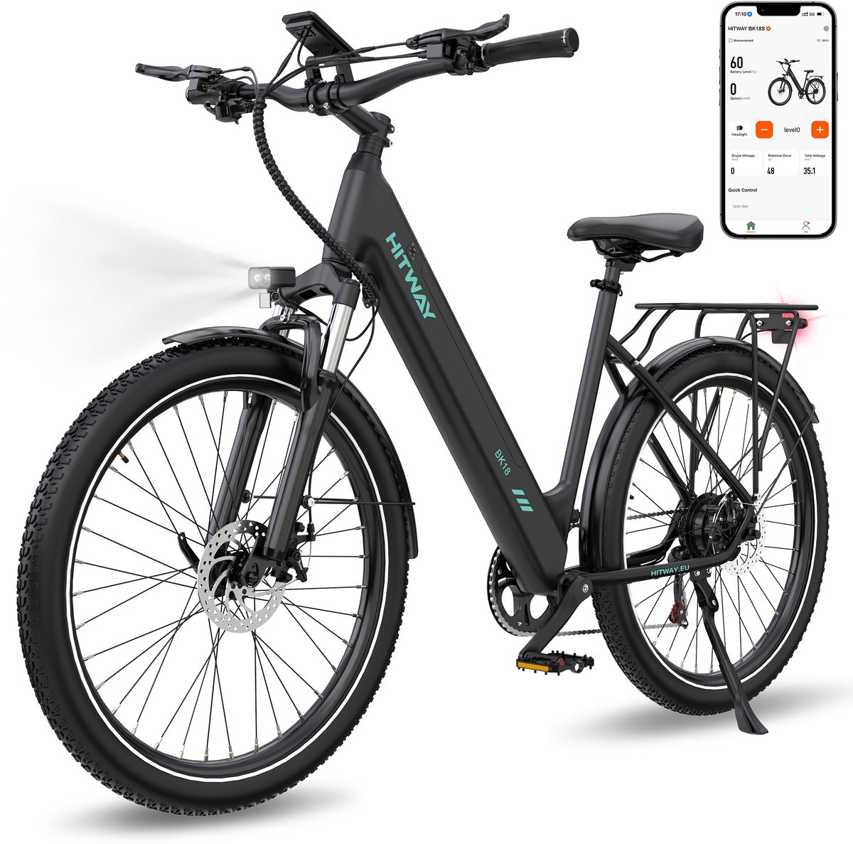 Hitway Elektrische Fiets BK36 - Trendy 20*4.0 Inch Fat Tire City Commuter EBike met Afneembare 48V 10.4Ah Lithium Batterij - Opvouwbaar Mountain E-Bike met 250W Motor - 7 Versnellingen - IP54 Waterdicht