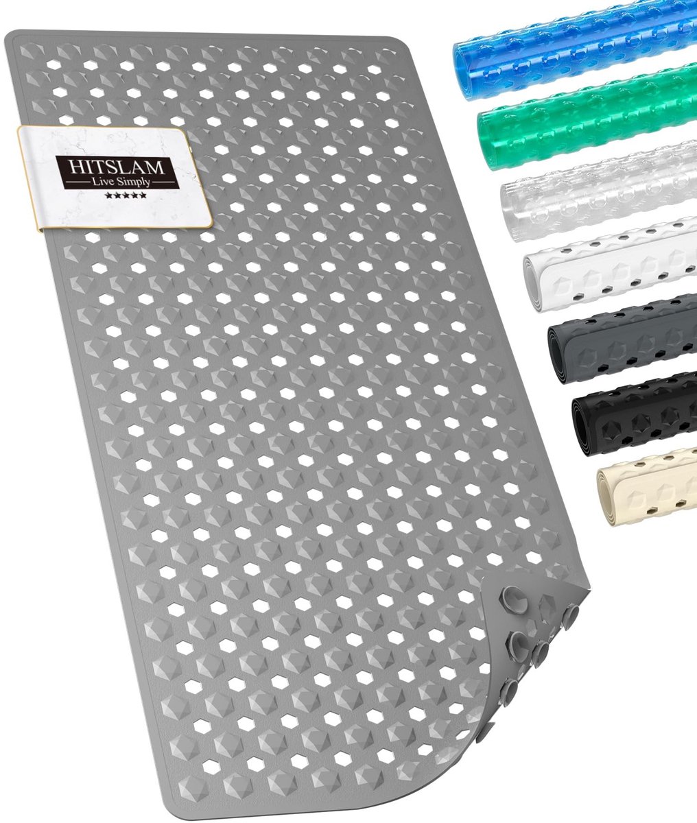 Cosensi - Non-Slip Badmat - Antislip - Veilig en comfortabel - 89 x 40 cm - MeMachinewasbaar - Geschikt voor kinderen - Grijs