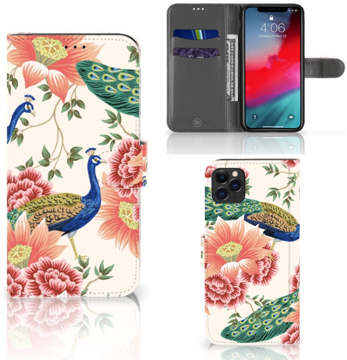 Book Case voor Telefoonhoesje met Pasjes voor Apple iPhone 11 Pro Max Pink Peacock