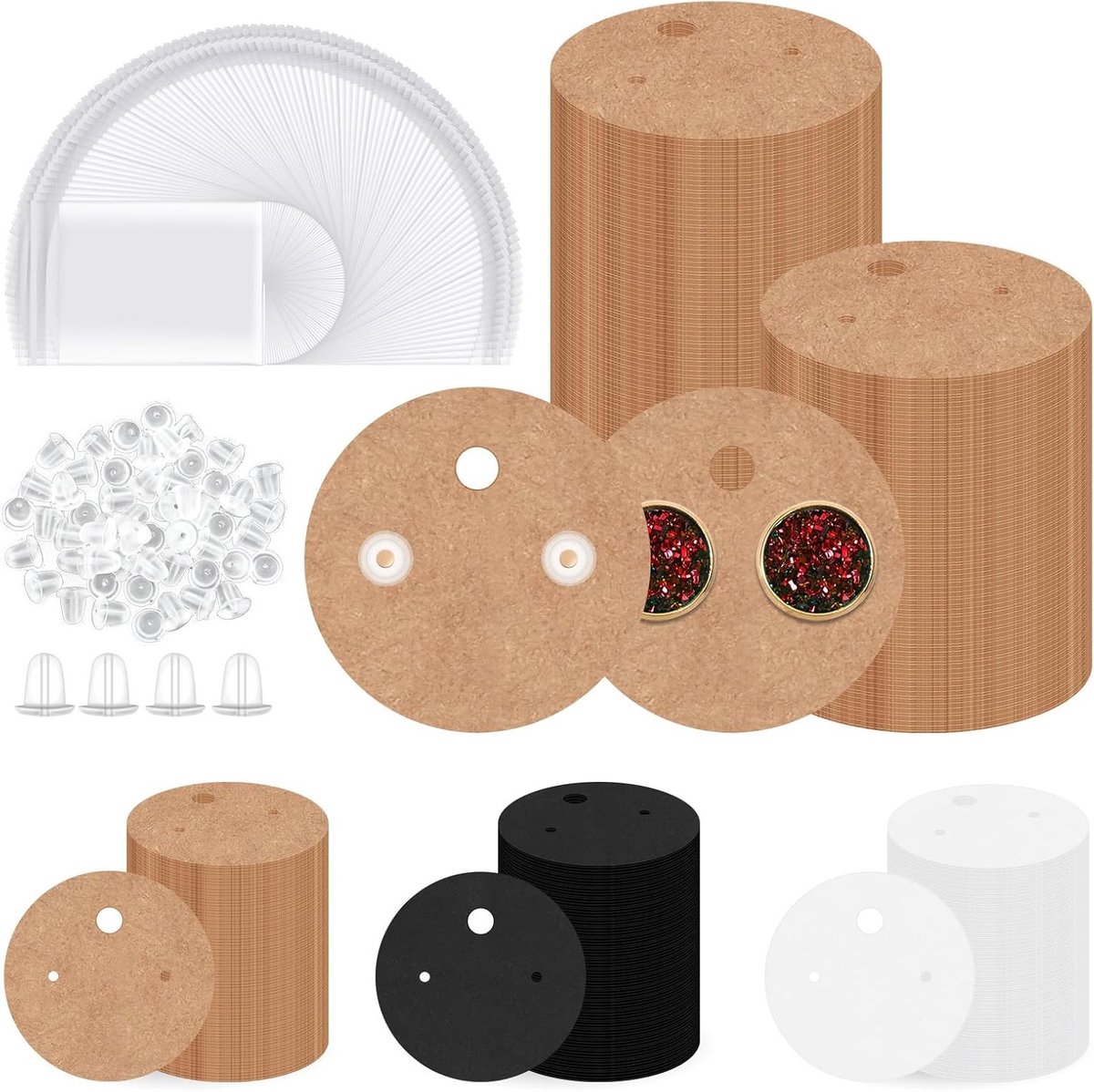 Ronde Oorbellen Kaarten met Oorbellen Achterkant en Vrijstaande Pocket Set, 4cm Bruine Oorbellen Presentatie Kaarten voor Oorbellen en Accessoires