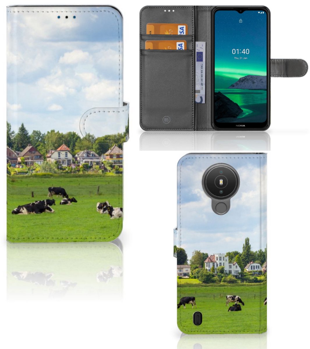 Nokia 1.4 Telefoonhoesje met Pasjes Koeien
