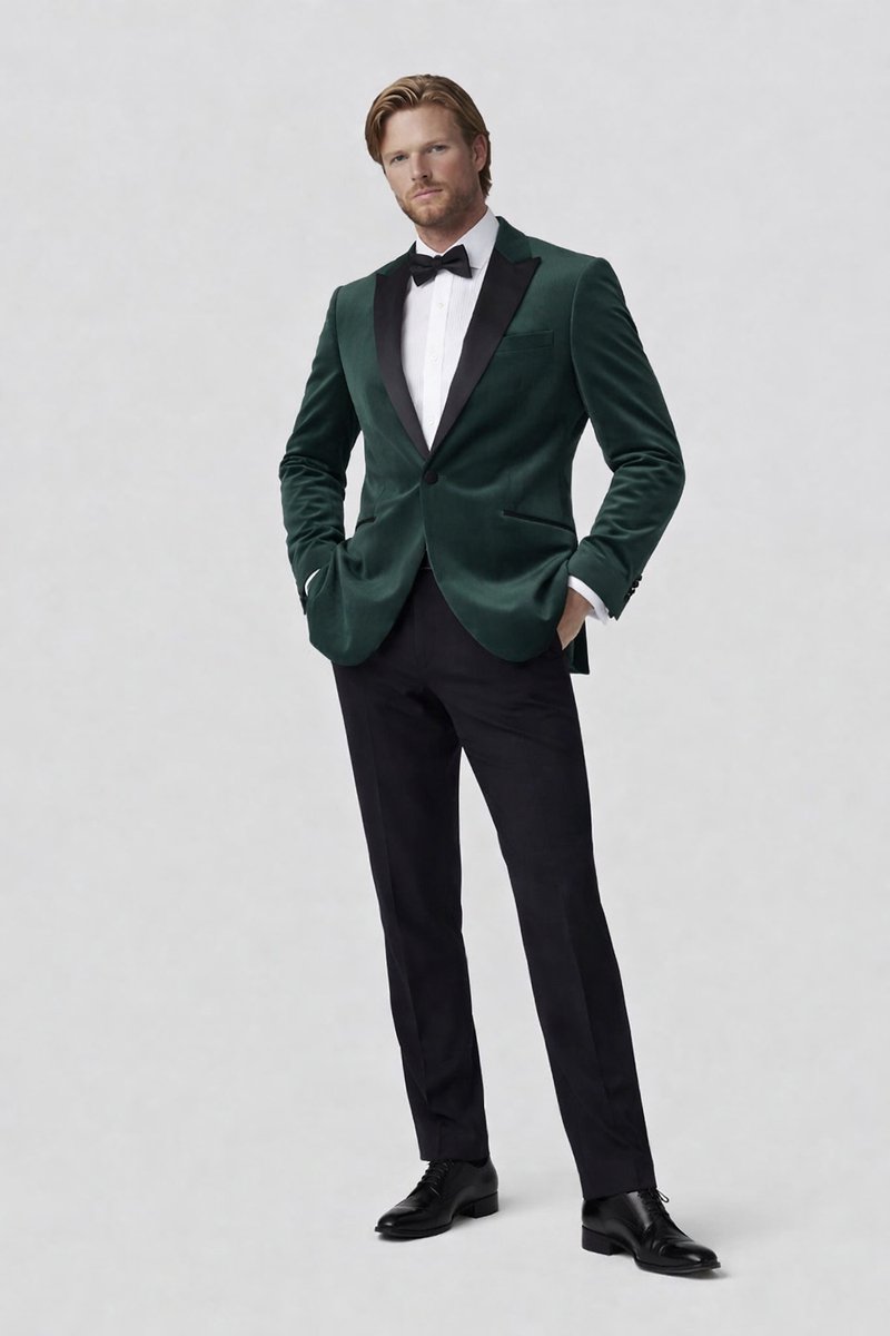 GENTS - Dinnerjacket velvet - Polyblend - Groen - Maat 48/L