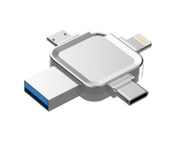 carmdering - 4 in 1 Flash Drive / 128GB / Zilver / USB Opslag / USB Stick / Externe Geheugen voor smartphones tablets Lightning Android / USB-C / USB. 3.0