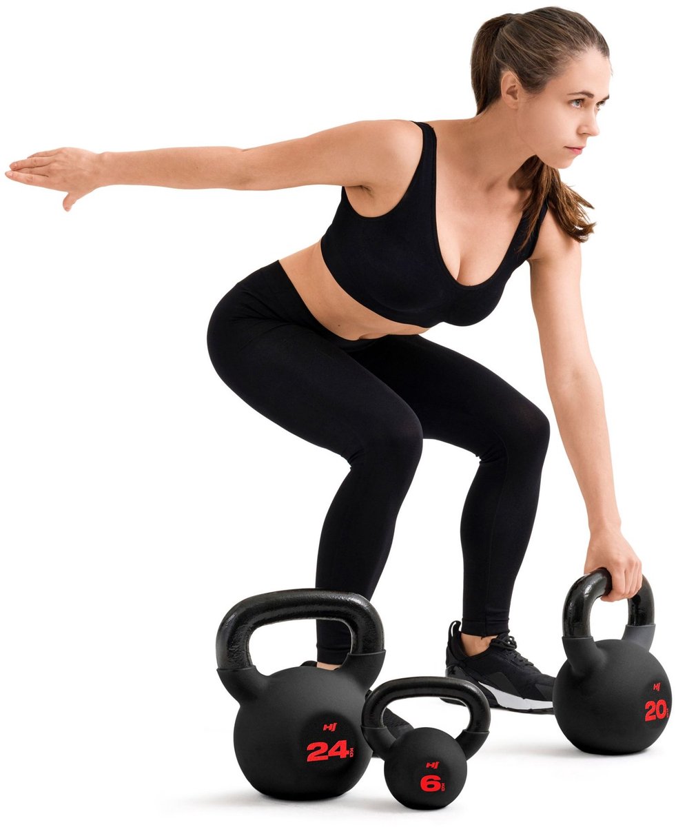 Hop-Sport HS-IB008KB – Kettlebell – Gietijzer met rubber coating – Ergonomische handgreep – Antislip en stabiele bodem