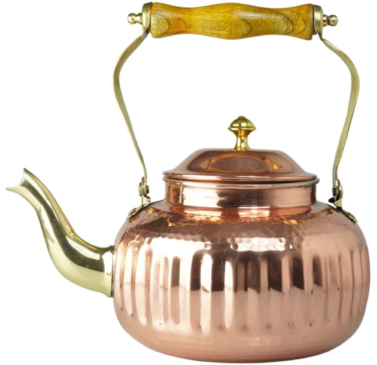Cu29 - Koperen Theepot - 1.8L - Handgemaakt - Houten Handvat