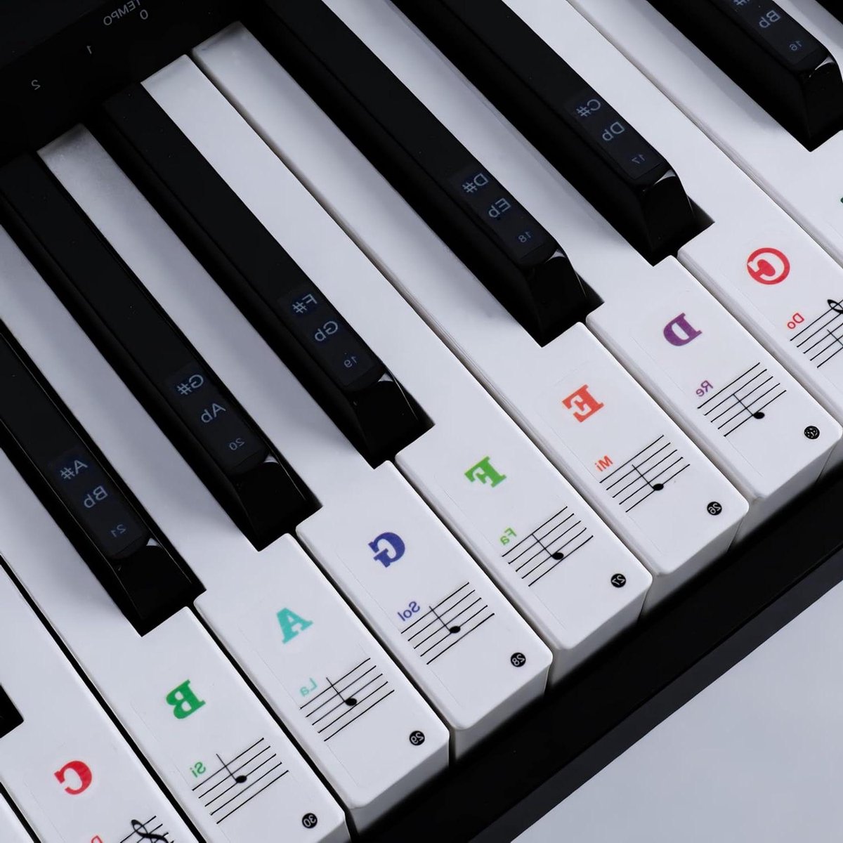 Pianotoetsenbord Stickers - Piano Noten Stickers - Piano Leren Spelen - Transparant Kleurrijk Ontwerp - 88 Toetsen - Kleurrijk