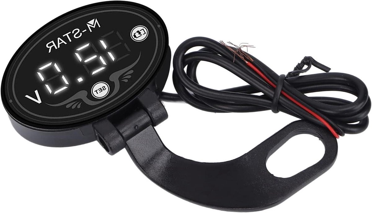 Motorcycle Voltmeter - Battery Monitor - Voltage Check - Waterproof Design - 9-24V Input - Black
