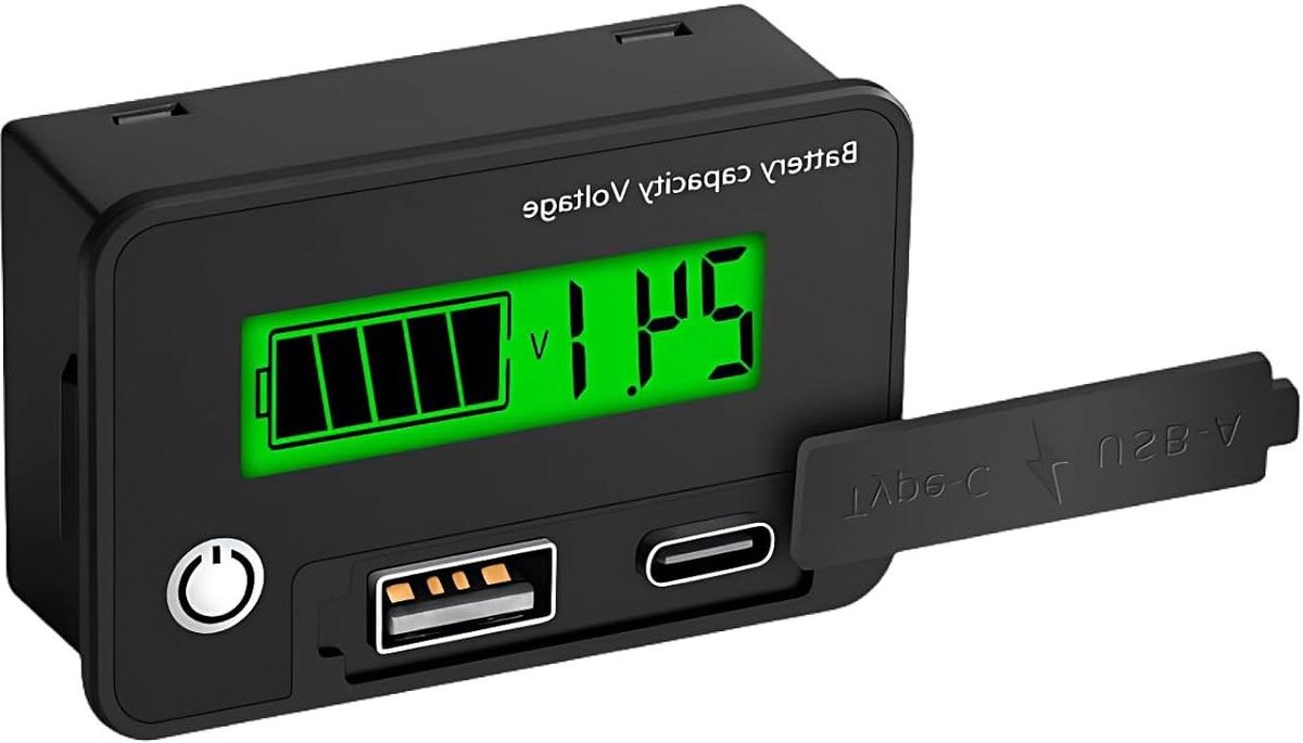 Batterijmonitor Auto Motorfiets - Spanningsmeter Accu - Batterijstatus Bewaken - Compatibel Lood Lithium - 8-30 V DC - Zwart