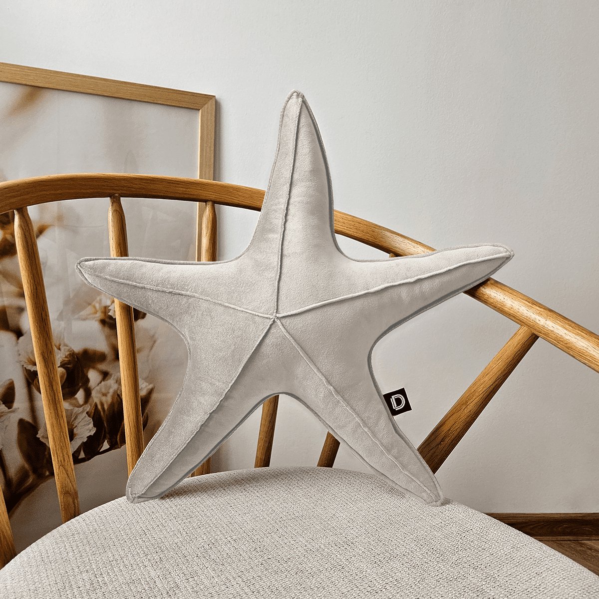 Decordruk VELVET - Sierkussen - Grote Zeester - Beige - Zacht Velvet