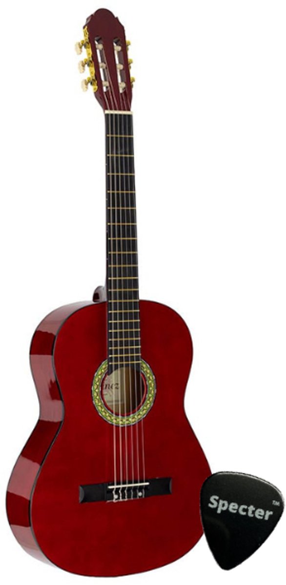 Antonio Martinez Klassieke Gitaar 4/4 Full Size Dark Red met Specter Plectrum
