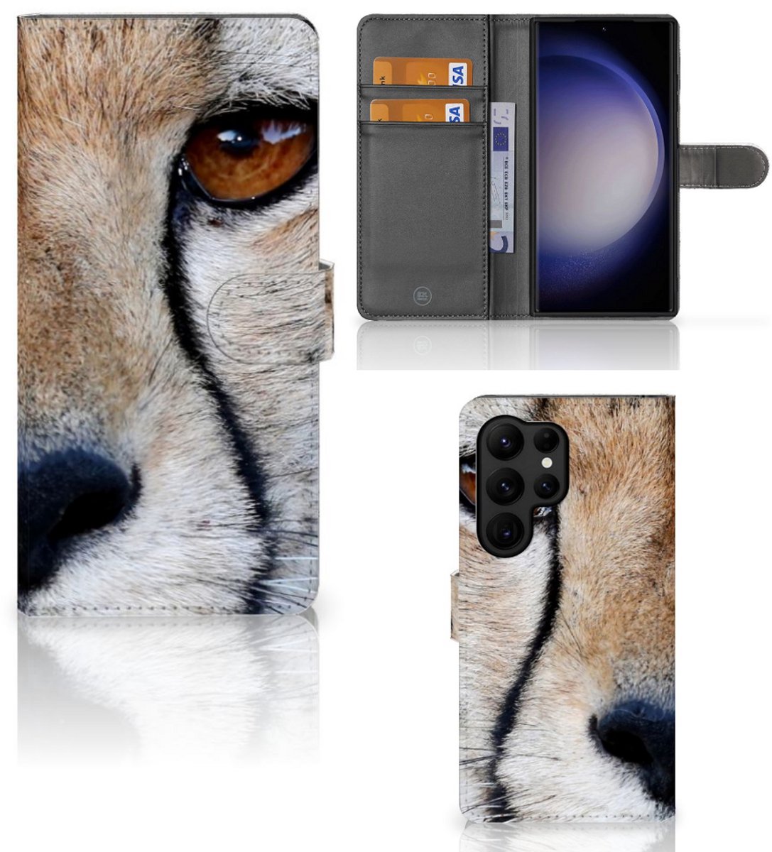 Samsung Galaxy S23 Ultra Telefoonhoesje met Pasjes Cheetah