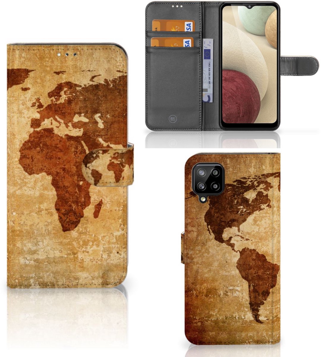 Boekhoesje voor Samsung Galaxy A12 Flip Cover Wereldkaart